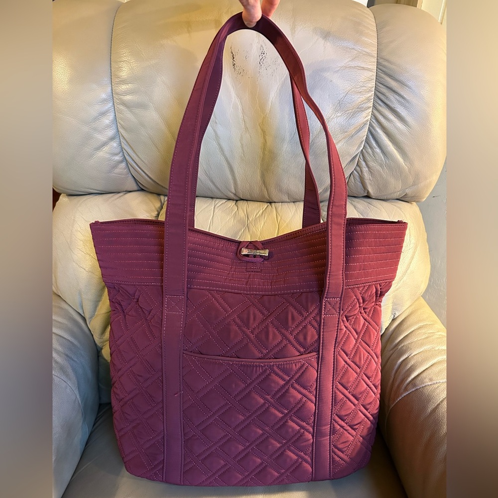 Vera Bradley Large Iconic Vera Tote Microfiber Raisin Retired EUC READ